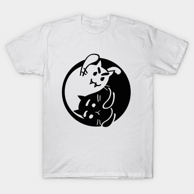 Yin yang halloween ghost and scared cats. Black and white kitten T-Shirt by Agras